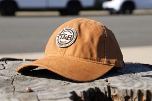 hair-on-hide patch on a hat